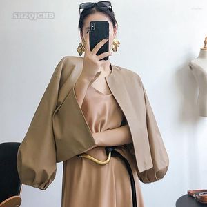 Women's Leather 2023 Genuine Coat Short Spring Korean Loose Casual O-Neck Lantern Sleeve Sheep Jacket Clothing