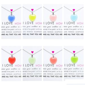 Pendant Necklaces Mothers Day Love Mom Heart Luminous Stone Blue Green Glow Light In The Dark Necklace For Jewelry Making With Card Dh2Da