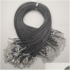 Chains Wholesale Black 1.5Mm 2Mm Rope Wax Jewelry Clasp Lobster Necklace Craft Cord Necklaces Lanyard Pendants Drop Delivery Dhxjj