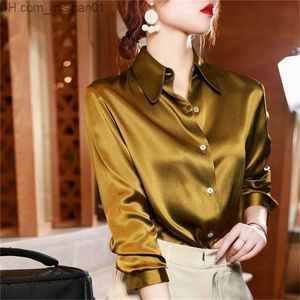 Women's Blouses Shirts Brand Quality Luxury Women Shirt Elegant Office Button Up Long Sleeve Shirts Momi Silk Crepe Satin Blouses Business Ladies Top 220623 Z230703