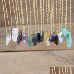 Hänge halsband Guldkedjor Stone Silce Slab Pendants Healing Crystal Reiki Natural Smoky Rose Quartz Citrines Gems Necklace Jewel DHK0C