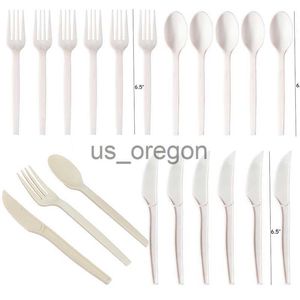 Dinnerware Sets 10PCSLot Compostable Forks Spoons Knives Cutlery Combo Set Large Disposable Utensils Eco Friendly Durable Tray Forks Spoons x0703