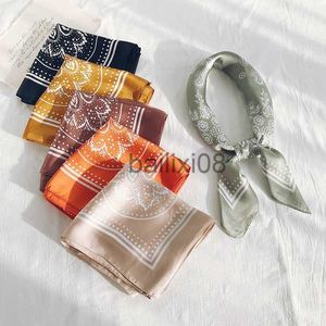 Scarves 70cm Paisley Printed Hijab Scarf For Women Silk Satin Bandana Head Scarfs Female Square Headband Small Shawls Cute Neck Scarves J230703