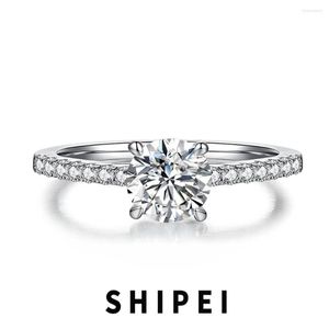 Cluster Rings SHIPEI 1CT 925 Sterling Silver VVS1 Round D Real Moissanite Diamonds Gemstone Engagement Ring For Women Fine Jewelry Wholesale