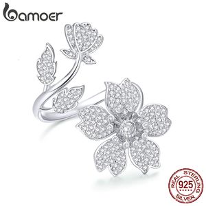 With Side Stones 925 Sterling Silver Spring Sakura Opening Finger Ring Flower Adjustable Ring for Women Zircon Fine Jewelry BSR076 230701