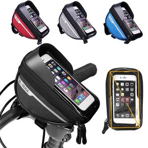 Bicycle Frame Front Top Tube Bike Bag Handlebar Cell Mobile Phone Bag Waterproof Touch Screen Phone Holder Cycling Accessories L230619