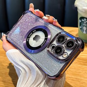 Bling Glitter Airbag Air Cushion Space Plating Clear Magsafe Magnetic Cases Soft TPU Shockproof Cover With Camera Lens Film Protector for iPhone 14 13 12 11 Pro Max