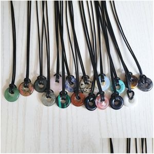 Pendant Necklaces 18Mm Gogo Donut Natural Agate Rose Quartz Crystal Stone Bead Round Big Hole Simple Stylish Necklace Drop Delivery Dhwct