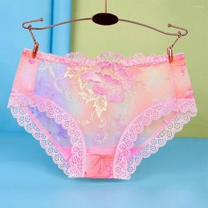 Mutandine da donna Plus Biancheria intima trasparente senza cuciture in pizzo con stampa floreale sexy da donna Slip trasparenti delicati sulla pelle