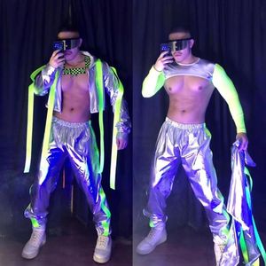 Stage Wear Nightclub Costume For Men Future Technology Sense Patent Leather Suit Gogo Dancewear Party Festival Rave Outfit VDB4033300D