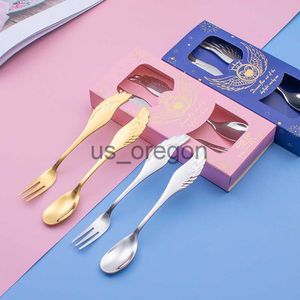 Dinnerware Sets Modern simple angel wings coffee dessert spoon cutlery set gift box cake fruit salad stainless steel fork spoon and fork set x0703