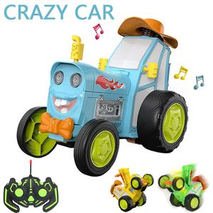 Diecast Model Mini Rc Car With Music Lights Crazy Jumping Vehicle Infrared Remote Control Stunt Walk Upright Truck Funny Children Toys 230703