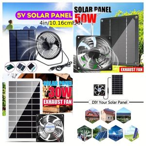 1pc 12V 50W / 5V 5W / 5V 30W Solar Panel Fan Solar Pet Exhaust Fan For Chicken Dog Cat Solar Air Flow Fan