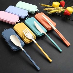 식기 세트 밀짚 식기 세트 세트 휴대용 식탁 나이프 포크 스푼 젓가락 세트 여행 칼날 세트 ecofriendly utensil box x0703