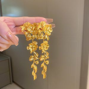 Baumeln Kronleuchter Europäischen und Amerikanischen Metall Gold Farbe Blumen Blatt Quaste Drop Ohrringe Für Frauen Schmuck Mode Übertrieben Pendientes 230703