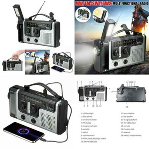 Radio Portable Solar Hand Crank Radio Builtin Speaker Am/fm/sw1/sw2 Flashlight Bank Phone Power Outdoor Led Radio Emergency Char K1x4