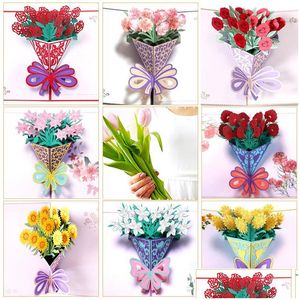 Greeting Cards Mothers Day Postcard 3D Pop Up Flower Thank You Mom Happy Birthday Invitation Customized Gifts Wedding Paper Drop Del Dhhag