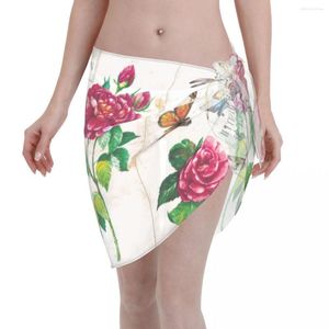 Costumi da bagno da donna Fiori colorati Farfalle Coprispalle da spiaggia Chiffon Pareo Sciarpa Sarong Moda mare Copricostume per bikini Gonne Costumi da bagno