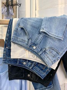 Jeans Yitimoky Jeans da donna a vita alta gamba dritta fidanzato mamma pantaloni alla caviglia neri vintage invecchiati moda streetwear