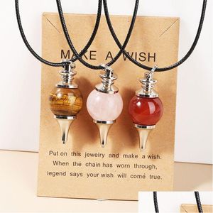 Pendant Necklaces Round Natural Stone Pendum Necklace Rose Quartz Crystal Make Wish Card Healing For Women Men Drop Delivery Jewelry Dhtcr