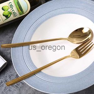 Dinnerware Sets Korean Long Handle Spoon Fork Stainless Steel Golden Tableware Special Offer Cutlery Buffet Food Serving Tools Kitchen Utensils x0703