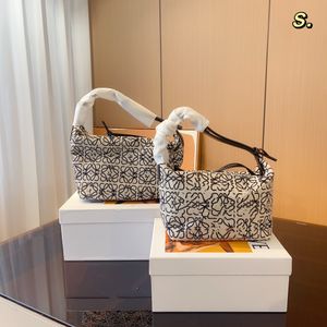 Hobo -Bag Frauen Anagram Jacquard Stoff und Kuhleder Cubi Lady Box Patchwork Designer -Taschen Handtaschen Stroh Bag Duffle Bag Reisenbag Cro 7685