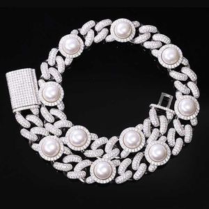 Designer Jewelry Customized new style 17mm cuban link chain s925 silver with pearl vvs moissanite stone gold plated hip hop necklace link chain