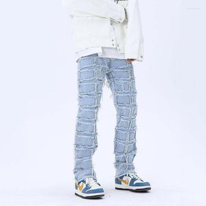 Jeans herr High Street Hip-hop Raka byxor herr Vintage fransad päls Patch Par Harajuku Mode Lösa tvättbara byxor unisex