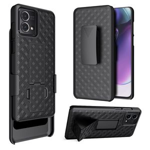 Heavy Duty Phone Cover For Motorola Edge Plus G Power Play Stylus 4G 5G Woven Pattern Design With Kickstand & Belt Clip Holster Shockproof Case