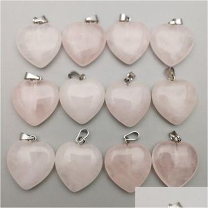 Charms 20mm Rose Quartz Heart Natural Stone Healing Pendant Diy Halsbandörhängen Smycken Makande Drop Leverans Fyndkomponenter DHZWS