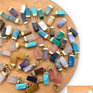 Pendant Necklaces Mini Crystal Rec Pillar Shape Colorf Jade Natural Stone Mixed Charms Jewelry Accessories Making Necklace Wholesale Dhsbo