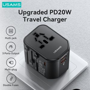 Plugue do cabo de alimentação USAMS T59 Adaptador de viagem universal Carregador de viagem Conversor de soquete 20 W Carregador de parede duplo USB tipo C para EUA UE Reino Unido AU 230701