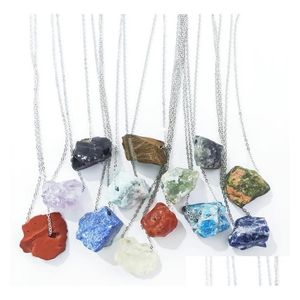 Pendant Necklaces Irregar Natural Crystal Large Rough Stone Necklace For Women Men Stainless Steel Chain Drop Delivery Jewelry Pendan Dhimp