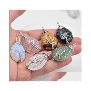 Charms Natural Stone Crystal Tree of Life Pendants Roses Quartz Wire Wrapped Trendy Jewelry Making Wholesale Drop Leverans Findings DHFKM