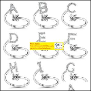 Pierścienie zespołowe biżuteria złoto Kolor Inicjały AZ List Alfabet Regulowany palec otwierający dhinestone dla kobiet imprezowy prezent ślubny Dostawa