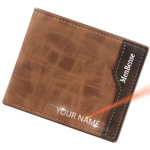 2023 neue Kurze Männer Brieftaschen Kostenloser Name Gravierte Einfache Klassische Männliche Geldbörsen Luxus Zipper Münzfach Kleine Matt männer Brieftasche