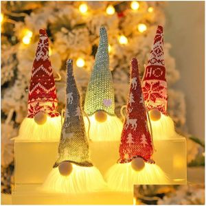 Christmas Decorations Light Up Gnomes Elf Handmade Swedish Tomte Ornaments 5 Color Plush Doll Xmas Hanging Decoration Pendants Drop Dhs4R