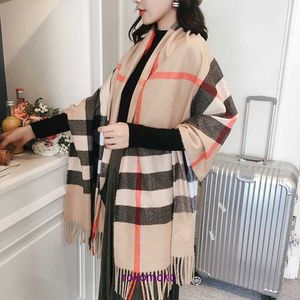 Bur home Boutique plush scarf on sale Korean Autumn Winter Baba Plaid Scarf Long Women's Versatile Thickened and Warm Imitation Cashmere Tassel Shawl