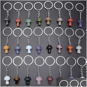 Key Rings Mushroom Statue Chains Natural Stone Carved Charms Keychains Healing Crystal Keyrings For Women Men Drop Delivery Jewelry Dhuz3