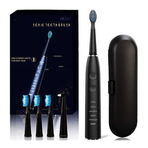 Escova de dentes Seago Sonic Electric Toothbrush SG-575 Adulto Timer Brush 5 modos Usb recarregável escovas de dentes cabeças de substituição e caixa de viagem 230701
