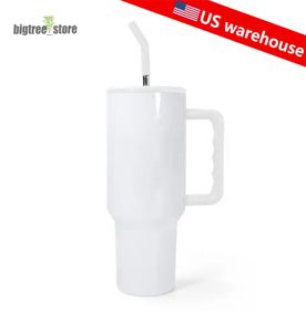 Copo de sublimação branco brilhante RTS USA Warehouse 40OZ com alça branca Caneca travle Geração 3 de grande capacidade caneca de acampamento ao ar livre