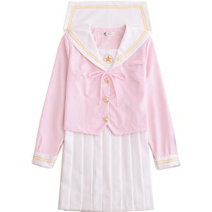 Японская школьная форма косплей Женщины Sakura светло -розовые топы белая плиссированная юбка JK Униформа для девочек Японский моряк Костюм285D