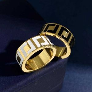 Bandringe, hergestellt in Italien, Designer-F-Ring, extravagante Emaille, hohl, Gold, Silber, Rose, Edelstahl, Buchstabenringe, schwarz, weiß, Damen, Herren, Hochzeit, Schmuck, Lady, Party