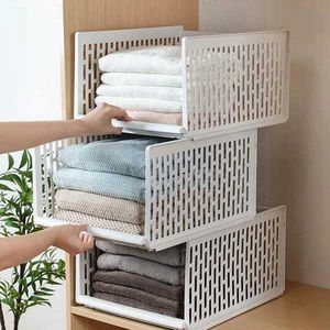 Storage Drawers Drawer Cabinet Organizer Plastic Stackable Shelves Partitions Wardrobe Closet Layered Clothes Rack Box 230703