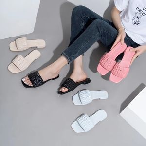 Designer Mius Slippers Slides Women Metallic Slide Sandals Black Pink Beige Square Toe Heels Ladies Summer Beach Sandal Party Wedding Slipper