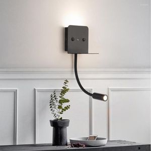 Wandleuchte Moderne Innen-LED-Nachttisch-Schlafzimmer-Applikationsleuchte mit Schalter USB-Ladeanschluss Kopfteil Home El Lights