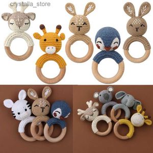 BPA Free Baby Wooden Teether Crochet Cartoon Baby Rattle Toys Wooden Ring Rodent Toys Mobile Gym Kids Newborn Educational Toys L230518