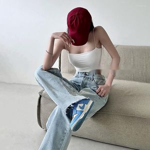 Damjeans WOMENGAGA Hög midja smala sömmar Breda ben Damer löst draperat golv Dragande raka byxor Flash Casual XDZR