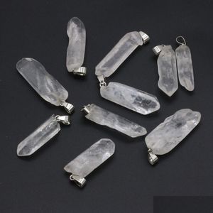 Charms Natural Gem Stone White Crystal Irregar Shape Pendant Reiki Healing Energy Jewelry Making Necklace Drop Delivery Findings Comp Dh4S5