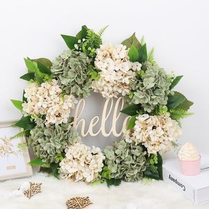 Outros artigos para festas de eventos 40cm Coroa de flores artificial Verde Hortênsia Decoração da porta da frente Fundo da parede Decoração de Natal Hello Home 230701